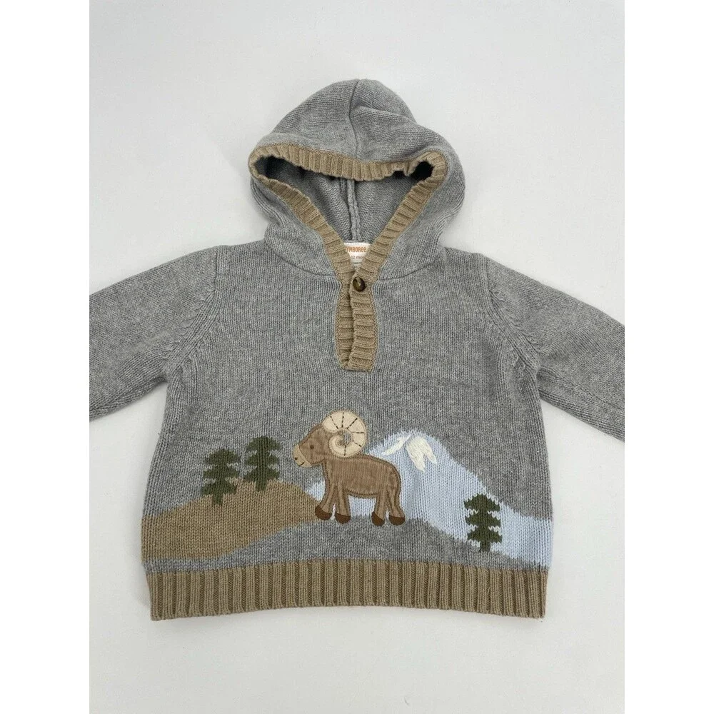 Gymboree Baby Outfit Set 6-12 Months Mountain Ram  Hoodie Sweater & Thermal Top